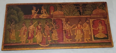 Antique Old Hand Painted Manuscript Granth Cover Kaurav Pandav Mahabharat - Image 1 of 4