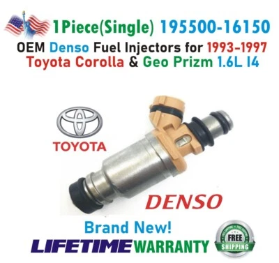 NEW x1 Denso OEM Fuel Injectors for 1993-1997 Geo Prizm, Toyota Corolla 1.6L I4 - Image 1 of 4