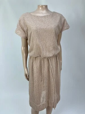 Vintage 70's Women's Dres Ms. Sugar Knit Lined Beige Party C4-14 - Image 1 of 4