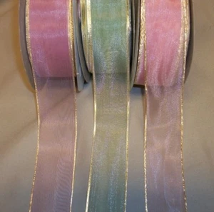 10 yds SHEER GOLD EDGE RIBBON 1 1/2" wide (choice of 3 colors) - Picture 1 of 4