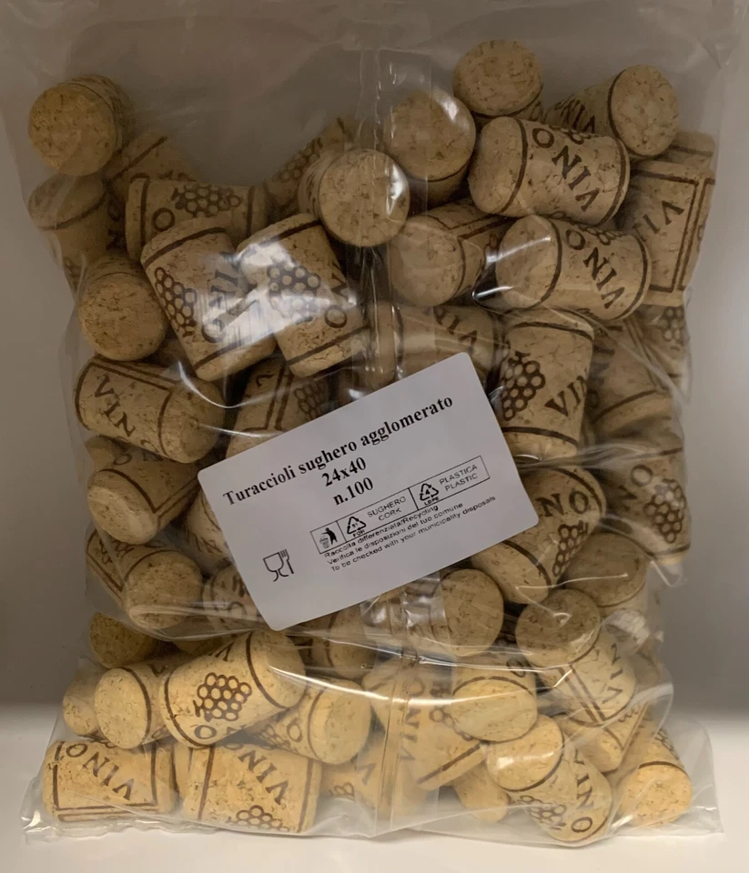 ARTIGIANSUGHERO N°100 Tappi sughero agglomerato 24x40 bottiglie bordolesi vino Enologia Balducci