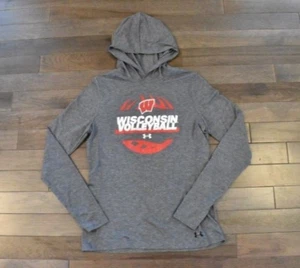 Women's UA UW WISCONSIN Badgers Volleyball Gray Long Sleeve Hooded Shirt Size M - Picture 1 of 4