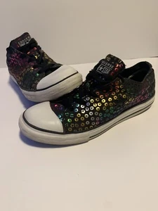 Converse One Star Black With Multicolored Sequin Women's Low Top Sneakers Size 5 - Picture 1 of 9