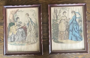 Impresiones de moda francesas con marco de madera vintage de La Mode Illustree para damas c. 1860-1869 - Imagen 1 de 12