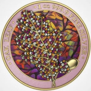 Germania 2019 5 Mark - Bejeweled Oak Leaf - Autumn - 1 Oz Silver Coin - Picture 1 of 3