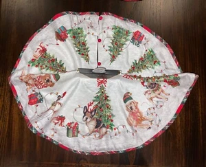 NWT Rachel Zoe French Bulldog & Puppy Dogs 22” Tabletop Christmas Tree Skirt SC - Picture 1 of 8