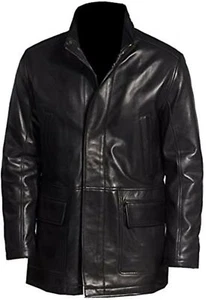 Herren Schwarz Trench Wintermantel Echt Lammfell Lederjacke - Bild 1 von 5