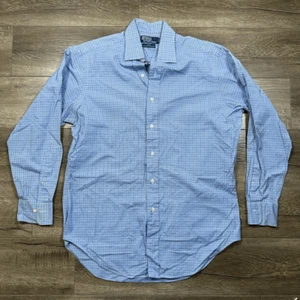 Polo Ralph Lauren Men’s Size 15.5 Button Down Shirt Blue Herringbone Plaid - Picture 1 of 5