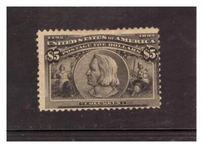 US Stamp   # 245   $5  Columbian   MOGH  CV $2,400 - Image 1 of 2