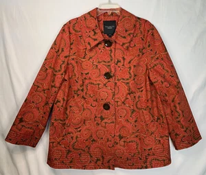 Talbots Swing Coat Womens Sz L Paisley Car Coat Lined Back Pleat Academia - Picture 1 of 15