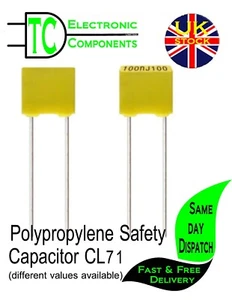 CL71 Polypropylene safety capacitor 100v 5mm Lead Pitch 1nF to 470nF 5 pack - Picture 1 of 4
