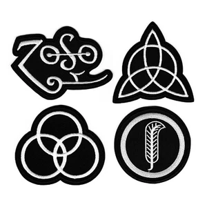 Led Zeppelin IV Bandmitglied Symbol Set bestickt Bügelbild Patch schwarz-weiß - Bild 1 von 5