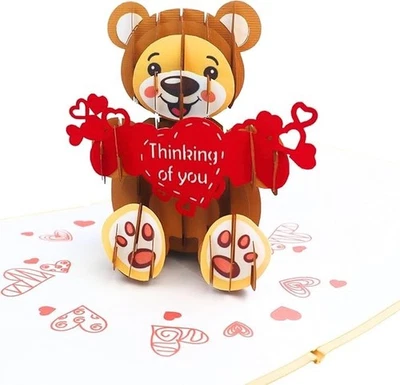 CUTE POPUP Adorable Teddy Bear Thinking of you 3D Pop Up Cards
