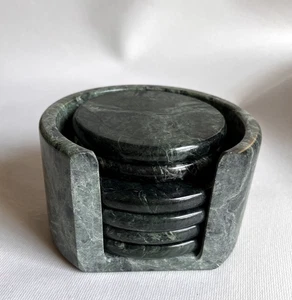 Sottobicchieri rotondi vintage in marmo verde con supporto set di 6 - Foto 1 di 11