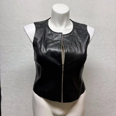 Nancy Bolen City Girl Black Lambskin Leather Full Zip Moto Sweater Vest Size M - Image 1 of 4