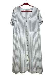 Old Navy Womens Linen Blend Midi Dress Striped Beachy Minimalist Casual Size XXL - Picture 1 of 6
