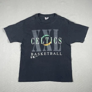 Vintage Boston Celtics T-Shirt Mens Large Black Faded Big Logo Single Stitch NBA - Picture 1 of 15