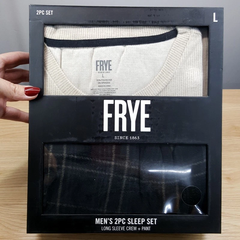 FRYE Ropa de Dormir Para Hombres Grande Taupe Carbón Térmico Henley Polar Pantalones Pijama Conjunto Foto 1 de 4