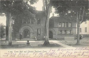 Town Hall And Library Portland Connecticut 1906 Rotograph Postcard - Picture 1 of 2