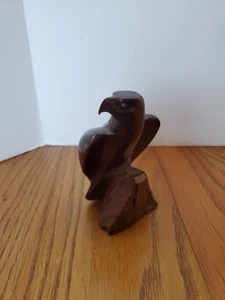 Vintage Hand Carved Iron Wood Eagle Perched Sculpture 4" Tall. EUC! - Picture 1 of 8