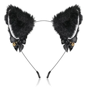 Black White Cat Ears w/Bells & Bows Animal Furry Therian Cosplay Dress-Up NEW - Picture 1 of 3