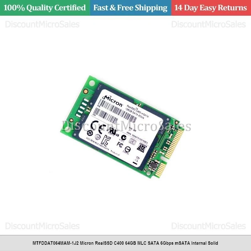 MTFDDAT064MAM-1J2 Micron RealSSD C400 64GB MLC SATA 6Gbps mSATA Internal Solid - Image 1 of 1