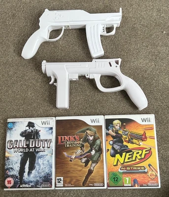 2x Zapper Gun Nintendo Wii Bundle w/ 3x Games COD, Nerf, Link, Shooter, Tested! - Image 1 of 4