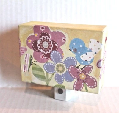 Oopsy Daisy Winborg Blue Birdie & Flowers Canvas Floral Print Nightlight - Image 1 of 2