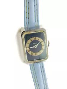 Reloj mecánico Timex Wind Up nuevo correa de cuero azul bebé vintage para mujer - Imagen 1 de 11