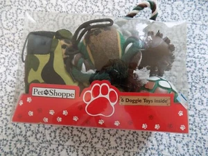 Pet Shoppe Dog Toys ~ 6 toys ~Rope ball, boot, Grenade, Bone, Dumbbell, Ball New - Picture 1 of 1