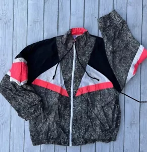Asics Vintage Windbreaker Nylon Jacket Multicolor Colorblock Full Zip Large - Picture 1 of 8