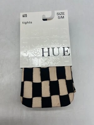 HUE Checker Tights w/ Control Top Sz S/M U14235 Natural & Black - Image 1 of 4