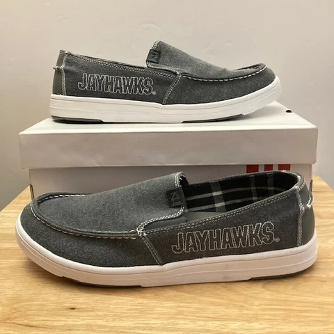 KANSAS JAYHAWKS "Primus Campus" NCAA Slip-On Canvas Deck Shoes (Men's Size 12) Cover