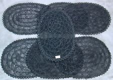 Vintage Black Woven Abaca Straw Placemat Lot 6 Scalloped Oval Farmhouse Cottage