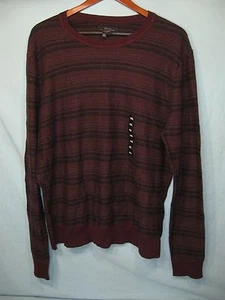 NWT Marc Anthony Maroon and Black Stripe Men's Crew Neck Sweater - Picture 1 of 5