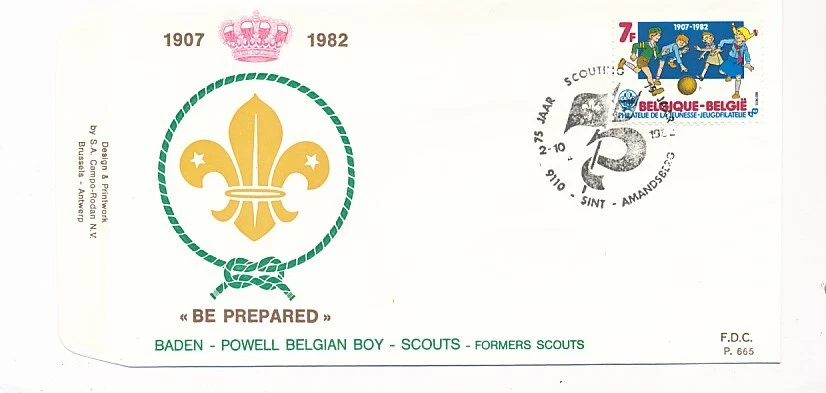 D78400 Belgium FDC P.665 Bade-Powell Belgian Boy-Scouts Sint-Amandsberg - Image 1 of 1