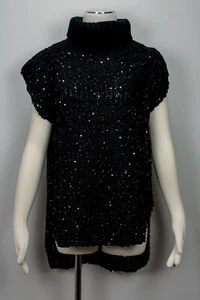 Modischer Poncho Schwarz Glitzer Rollkragen 100% Viskose Viscose soft edel - Picture 1 of 2