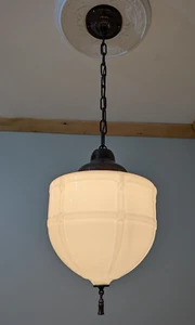 243 Vintage 1910-1920s Glass Victorian Ceiling Light Fixture Pendant - Picture 1 of 12