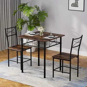 3Pcs Juego De Comedor Mesa Cocina Modernas Marco De Acero Con 2 Sillas Marrón - Picture 1 of 8