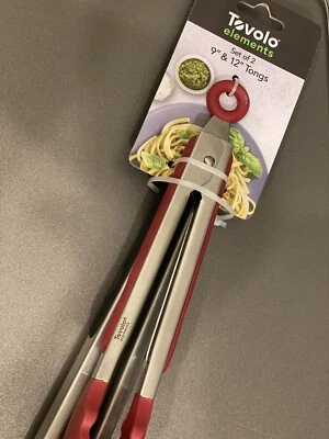 Nuevo Juego de 2 pinzas Tovolo de silicona de acero inoxidable negro y rojo Foto 1 de 4