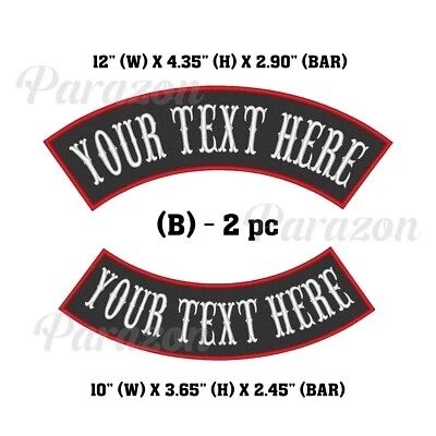Custom Embroidered 12" Top And 10" Bottom Rocker Vest Biker MC Sew on Patch (B) - Image 1 of 4