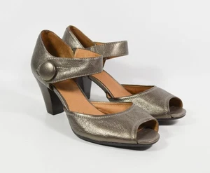 Clarks Artisan Bronze Metallic Leather Mary Jane Open Toe Heels Shoes Sz 8M - Picture 1 of 6