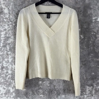 Suéter de mujer New York & Company talla XS mezcla de lana acanalado cuello en V marfil largo Sl Foto 1 de 4