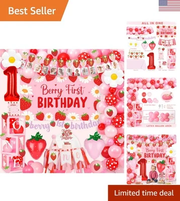 Decoraciones vibrantes de primer cumpleaños de fresa - perfectas para celebrar niñas Foto 1 de 4