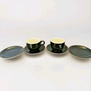 Four Pagnossin Ironstone Traviso Black 7 1/2"Plates & 2 4 1/2" Soup Bowls/Cups - Picture 1 of 4