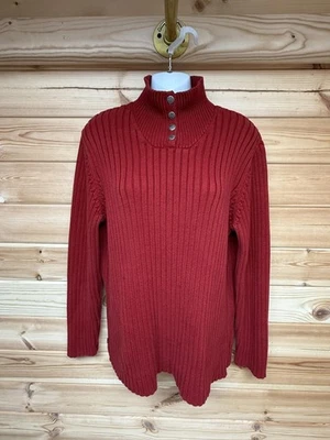 Lauren Ralph Lauren Red Ribbed Button-Neck Jumper – Size XL - Image 1 of 4