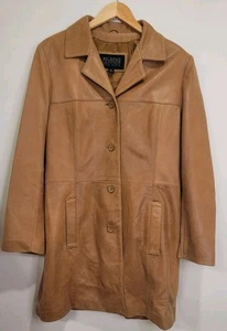 Wilsons Leather Long Jacket Button Up Extra Large Camel Brown Buttery Soft - Picture 1 of 12