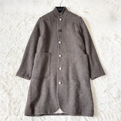 ICHI Antiquites Mezcla de Lana Abrigo Largo Cuello Soporte Marrón Usado - Imagen 1 de 4