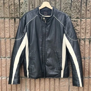 Wilson's Leather Black and White Paneled Leather Motorcycle Jacket Hedi Slimane - Picture 1 of 3