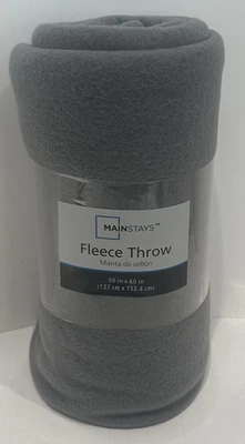Mainstays Fleece Throw Blanket 50" x  60" Grey New in Package Blanket Stitch - Image 1 of 4
